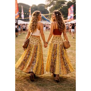 Soft Surroundings Women Size M Broomstick Pleated Floral Maxi Skirt Boho Resort